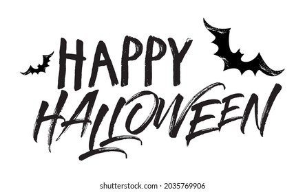 Happy Halloween vector lettering. Holiday calligraphy with spider and web for banner, poster, greeting card, party invitation. vector illustration.