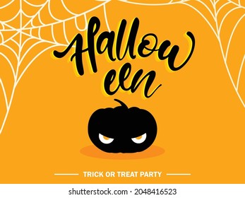 Happy Halloween vector lettering. Holiday calligraphy with spider and web for banner, poster, greeting card, party invitation. Isolated illustration.