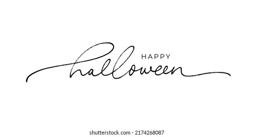 Happy halloween vector lettering. Holiday lettering for banner, modern line calligraphy with swashes. Happy Halloween poster, greeting card, party invitation. Hand drawn simple monoline text