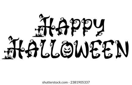 Happy Halloween vector lettering. Holiday calligraphy with spider and web for banner, poster, greeting card, party invitation.