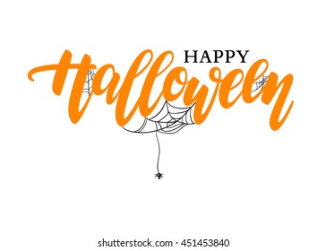 Happy Halloween vector lettering  Holiday calligraphy and spider   web for banner  poster  greeting card  party invitation  Isolated illustration 
