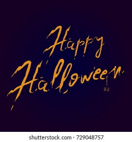 Happy Halloween vector lettering. Holiday calligraphy with spider and for banner, poster, greeting card, party invitation. Isolated illustration on background

