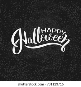 Happy Halloween vector lettering. Holiday calligraphy with spider and web for banner, poster, greeting card, party invitation. Isolated illustration.