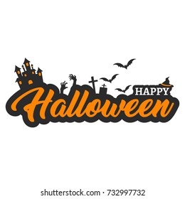 Happy Halloween vector lettering with Halloween illustrations for banner, poster, greeting card, party invitation