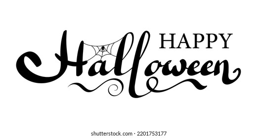Frohe Halloween-Vektorgrafik, einzeln auf weißem Hintergrund. Urlaubsbriefe. Fröhliches Halloween-Fest Poster, Cobweb, Spinne. Grußkarte, Einladung zur Oktober-Party. Vektorgrafik