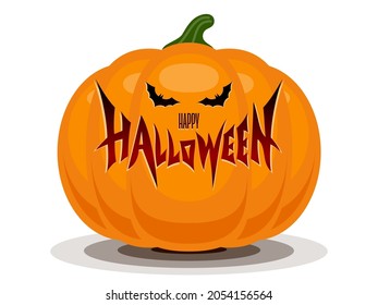 Happy Halloween vector lettering on orange pumpkin