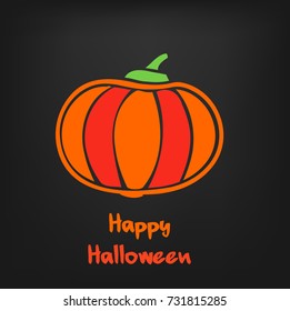 Happy Halloween vector lettering with pumpkin on black background. 