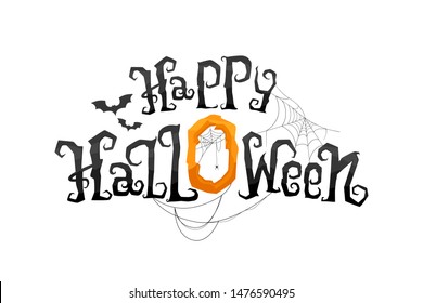 Happy Halloween vector lettering in spider web. Holidays illustration isolated on white background.