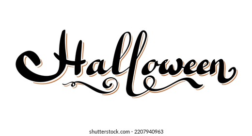 Happy Halloween vector lettering wavy tail, isolated white background. Holiday black lettering banner. Happy Halloween celebration poster. Greeting card, october party invitation. Vector illustration