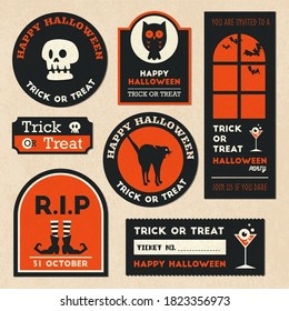 Happy halloween vector logo ,Halloween vector postcard tag badge collection set