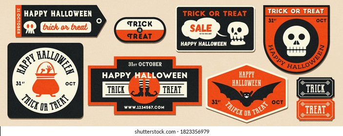 Happy halloween vector logo ,Halloween vector postcard tag badge collection set