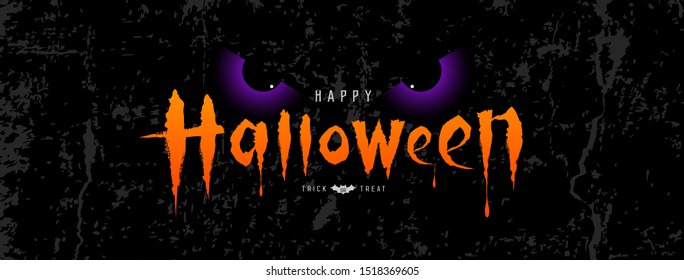 Happy Halloween vector, orange message with spooky eye on rough surface background, illustration