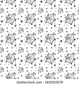 Happy Halloween vector pattern. Vector spiderweb and spider illustration. Background for your design