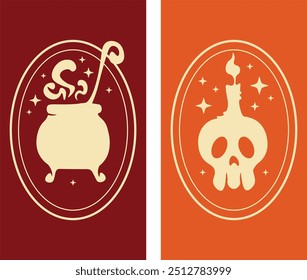 Feliz vetor de Halloween, papel de parede do telefone. Conceito de Halloween. Ilustração vetorial. Fundo da moda. Atributos de abóbora e bruxa.