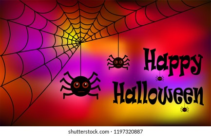 Happy Halloween vector poster background spider web cute funny colorful purple pink red yellow fun backdrop display 