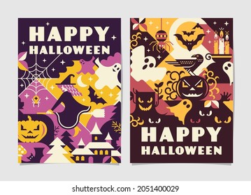 Happy Halloween vector poster geometric style. 