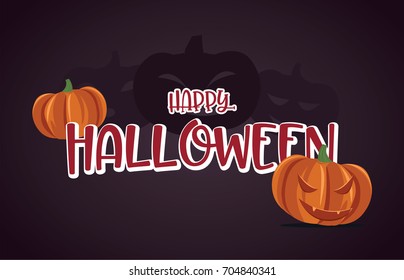 Happy halloween vector poster with pumpkins. Illustration