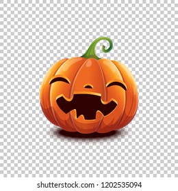 Happy Halloween. Vector Halloween pumpkin in cartoon style. Smiling happy face Halloween pumpkin isolated on transparent background. Jack head.