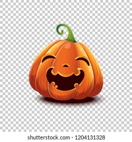 Happy Halloween. Vector Halloween pumpkin in cartoon style. Smiling happy face Halloween pumpkin isolated on transparent background. Jack head.