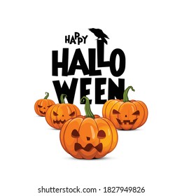 Happy Halloween. Vector, pumpkin, horror, scary, crow, holiday, letter, autumn. Greeting cards, posters, banners, flyers and invitations.