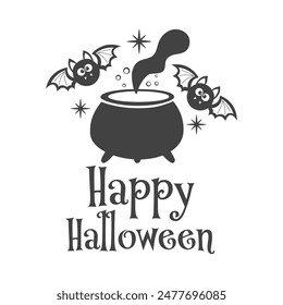 Happy Halloween vector quote. Cute bats vector illustration. Halloween haunted, boo spooky. Holiday quote funny design isolated on white background.