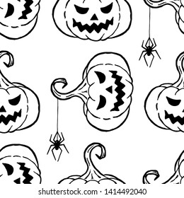 Happy Halloween vector seamless pattern with pumpkin. Seamless vector background for textile design, wallpaper, surface textures, t-shirts, school supplies. Hand draw texture pattern.