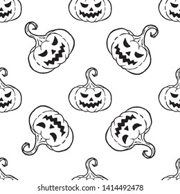 Happy Halloween vector seamless pattern with pumpkin. Seamless vector background for textile design, wallpaper, surface textures, t-shirts, school supplies. Hand draw texture pattern.