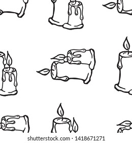 Happy Halloween vector seamless pattern with candles. Seamless vector background for textile design, wallpaper, surface textures, t-shirts, school supplies. Hand draw texture pattern.