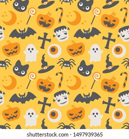 Happy halloween vector seamless pattern.