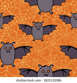 Happy Halloween vector seamless pattern. Bat background. Holiday colorful texture  for wrapping, wallpaper, textile, scrapbooking. Hand drawn vector illustration in doodle style.
