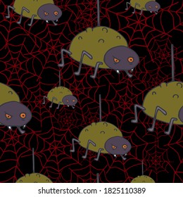 Happy Halloween vector seamless pattern. Spider web background. Holiday colorful texture  for wrapping, wallpaper, textile, scrapbooking. Hand drawn vector illustration in doodle style.