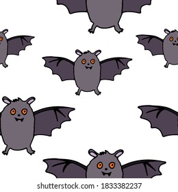 Happy Halloween vector seamless pattern. Bat background. Holiday colorful texture  for wrapping, wallpaper, textile, scrapbooking. Hand drawn vector illustration in doodle style.