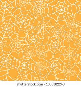 Happy Halloween vector seamless pattern. Spider web background. Holiday colorful texture  for wrapping, wallpaper, textile, scrapbooking. Hand drawn vector illustration in doodle style.
