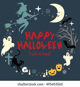 Happy halloween vector set circle frame