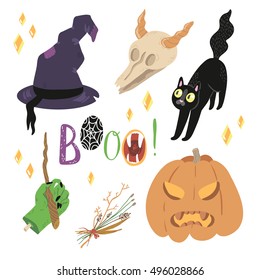 Happy Halloween vector set with cute objects