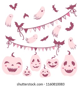 Happy Halloween! Vector set. Flat illustration. Funny Pumpkins.