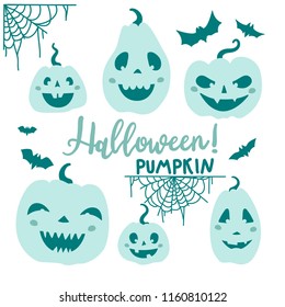 Happy Halloween! Vector set. Flat illustration. Funny Pumpkins.