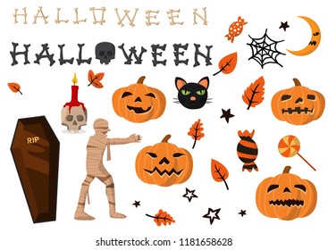 Happy halloween vector set. Flat. Colorfull