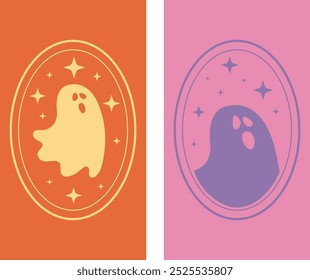 Feliz conjunto de vetor de Halloween, Fantasmas. Conceito de Halloween. Ilustração vetorial. Fundo da moda. Fantasmas assustadores definidos	
