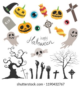 happy halloween vector set on white background 