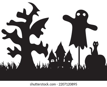Happy halloween vector silhouette illustration set isolated on a white background.
