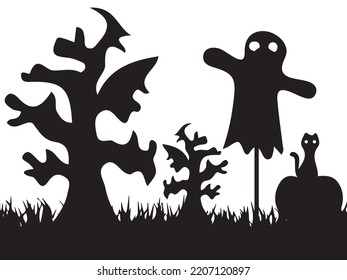 Happy halloween vector silhouette illustration set isolated on a white background.