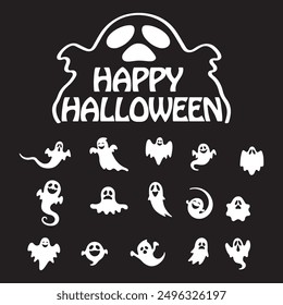 Conjunto De Ilustración De Silueta De Vector De Halloween Feliz Aislado Sobre Un Fondo Blanco.