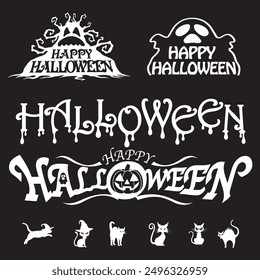 Happy Halloween Vector Silhouette Illustration Set Isolated On A White Background.