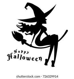 Happy Halloween. Vector silhouette with witch for banner, poster, greeting card, party invitation.