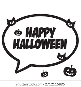 Feliz Vector de Halloween simple burbuja de discurso BW texto	