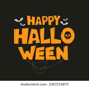 Happy Halloween vector stylized orange letters on black background. Holiday illustration for Halloween day.