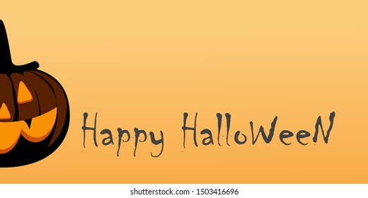 Happy Halloween Vector Text Banner design with orange background and pumpkin