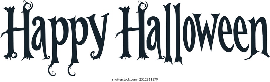 Happy Halloween vector text banner on a transparent background. Featuring black and orange bats suitable for placing over Halloween cards, social media and poster designs.