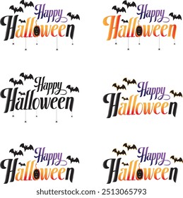 Happy Halloween vector text banner illustration.Happy Halloween design set, background graphic.Featuring black and orange bats suitable for placing over Halloween cards,social media and poster designs